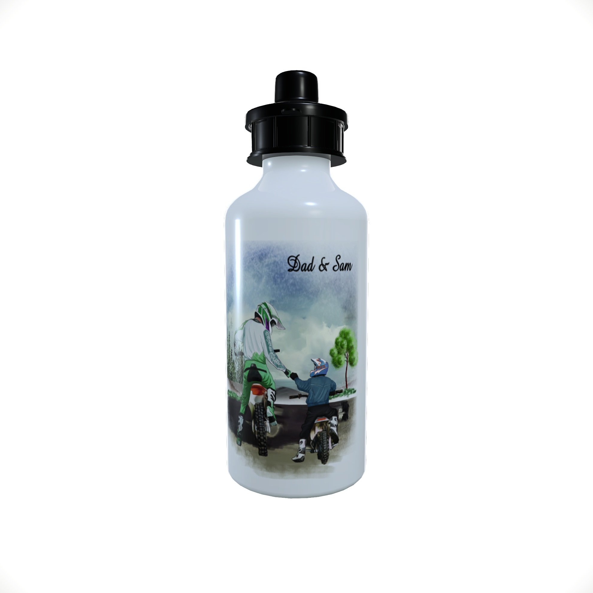 Father & Child Motocross Water Bottle, Personalised Fathers Day